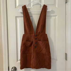 Rust Corduroy Pinafore Dress with buttons and pockets